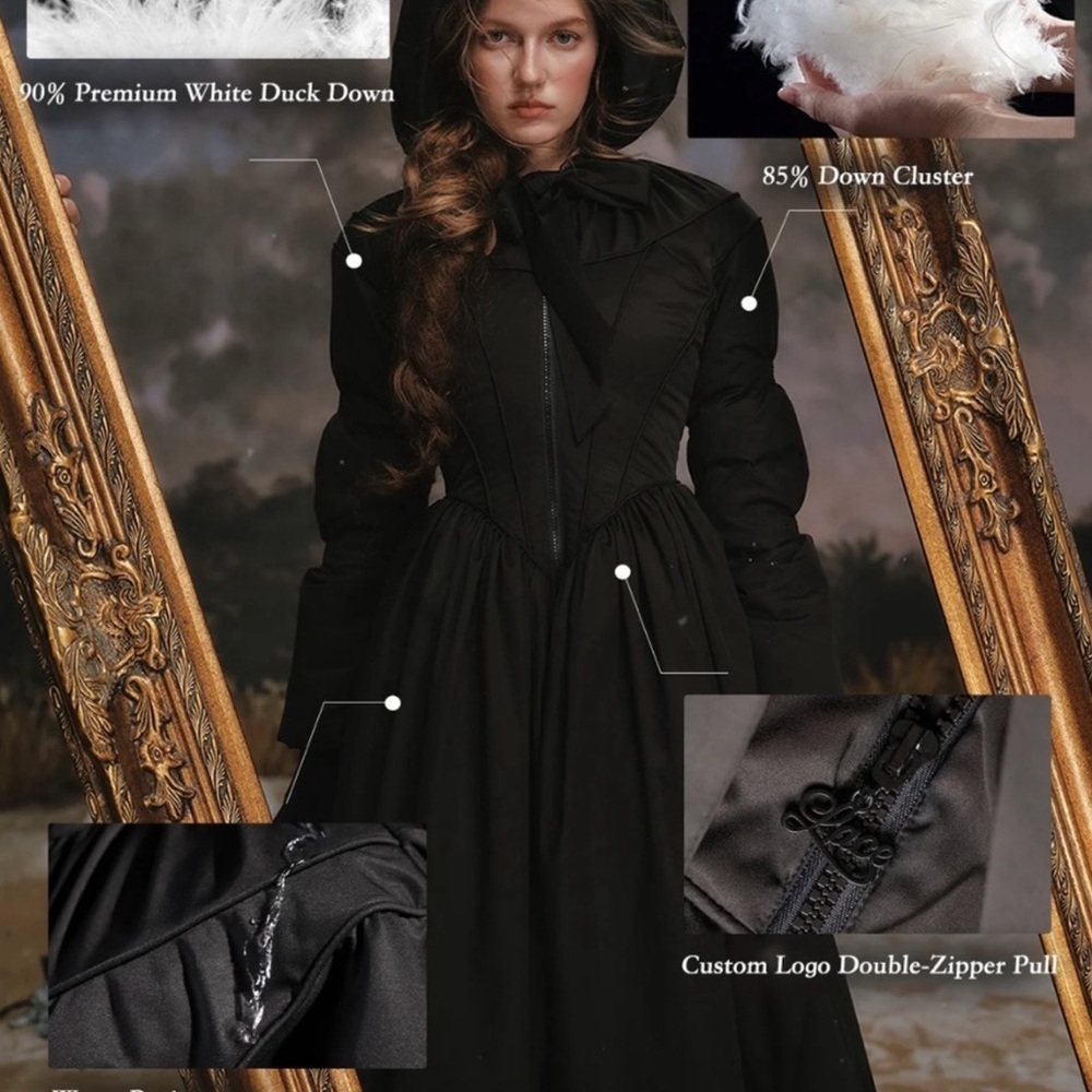 Lace Made Black&White Warrior Down Coat Black Small NWT - Picture 5 of 12